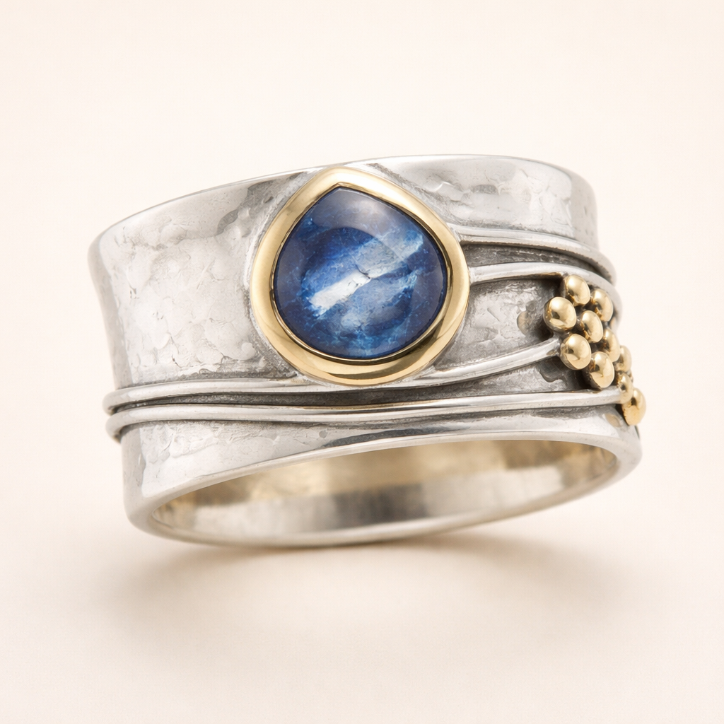 Aurélia vintažinis žiedas su mėlynu akmeniu