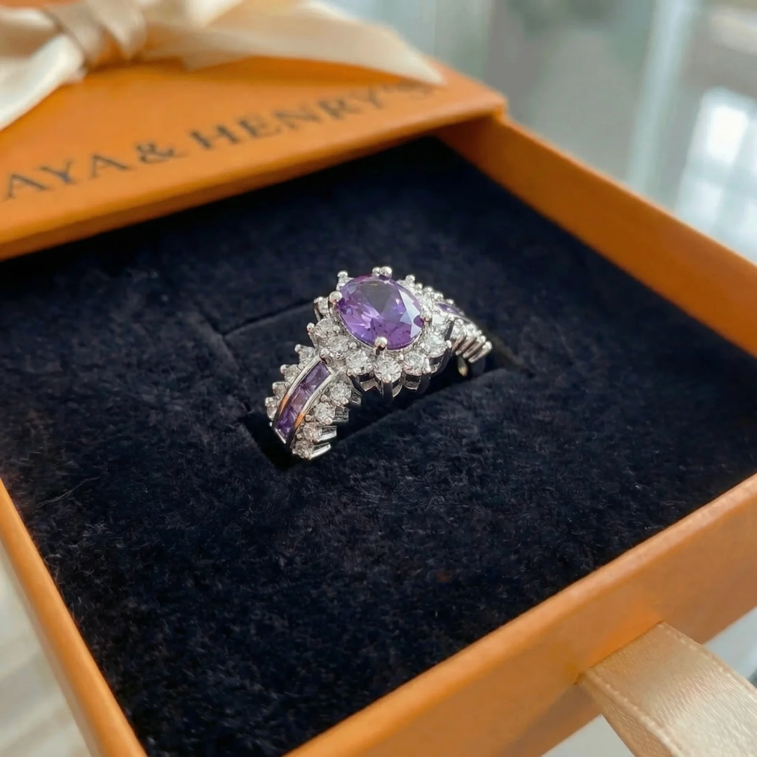 Amethyne twilight karūna žiedas | Baltas auksinis