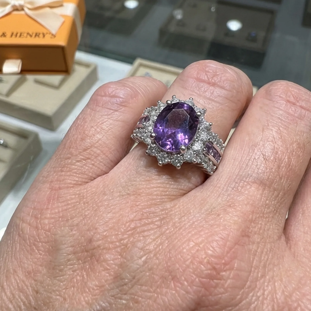 Amethyne twilight karūna žiedas | Baltas auksinis