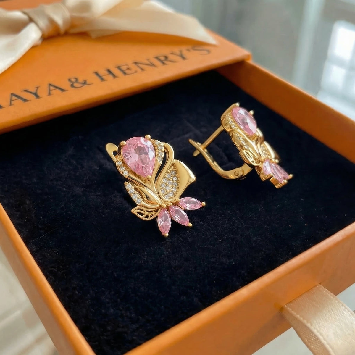 Amorette rosepetal auskarai | Rožinis auksinis