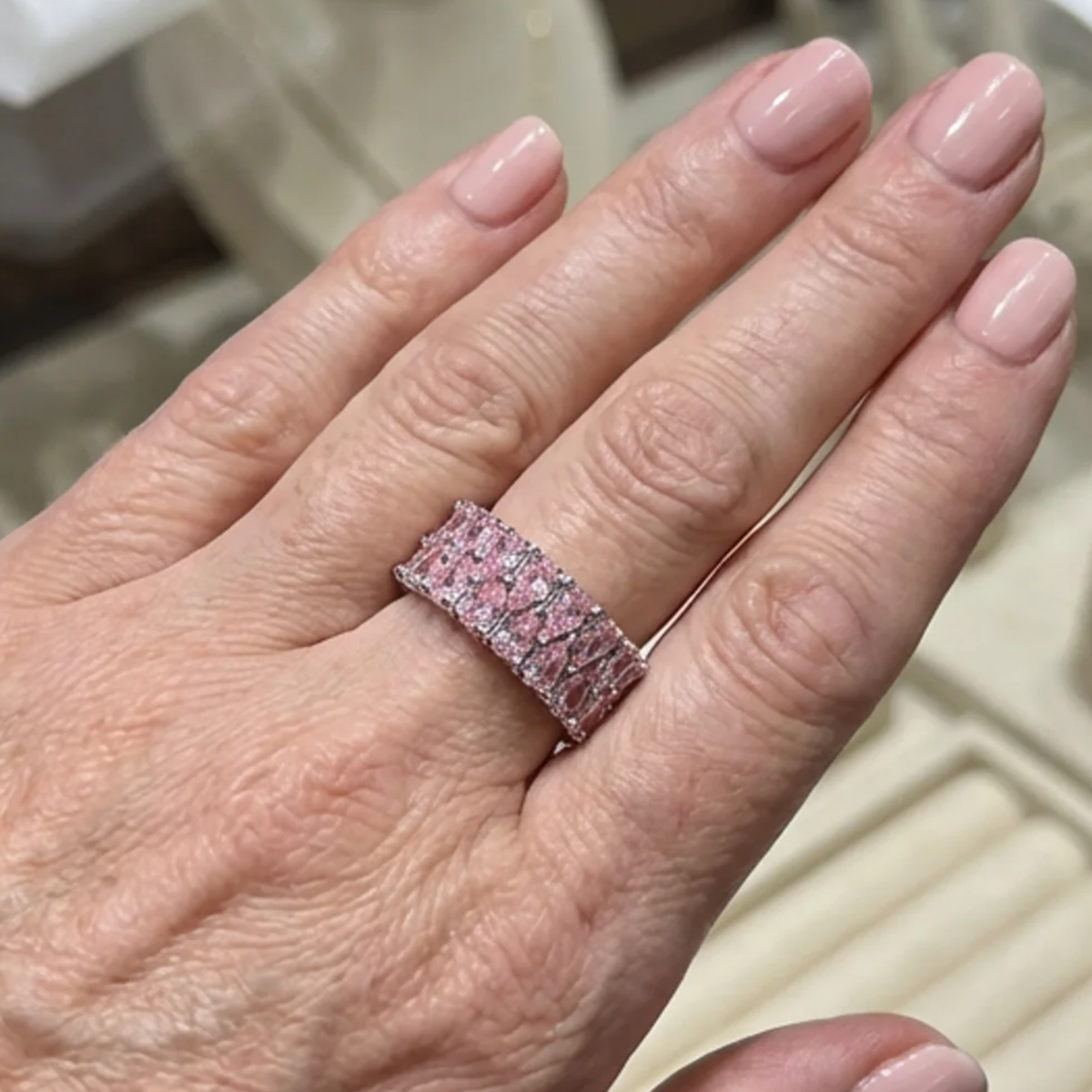 Blush cascade eternity žiedas | Baltas auksinis