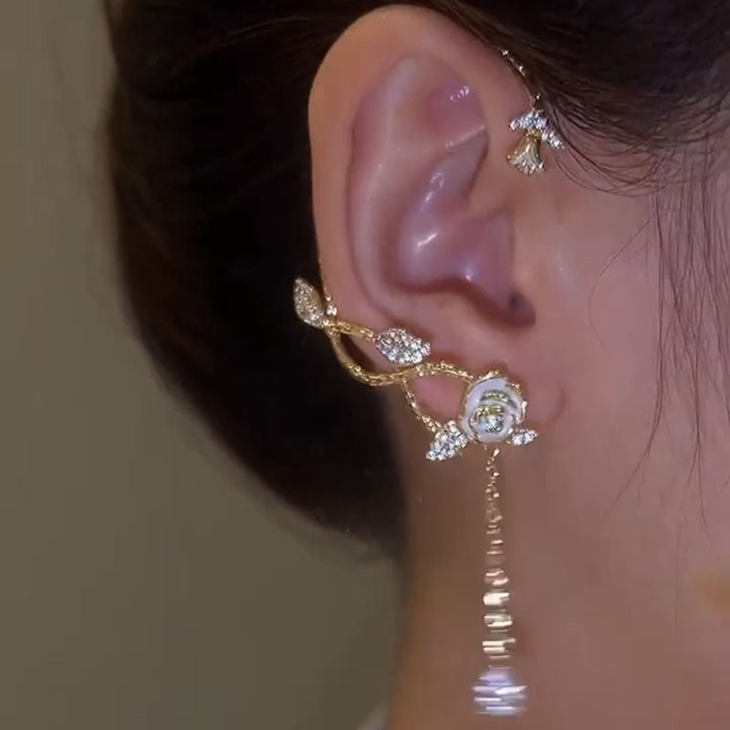 Gėlių cirkonis ear loop auskarai