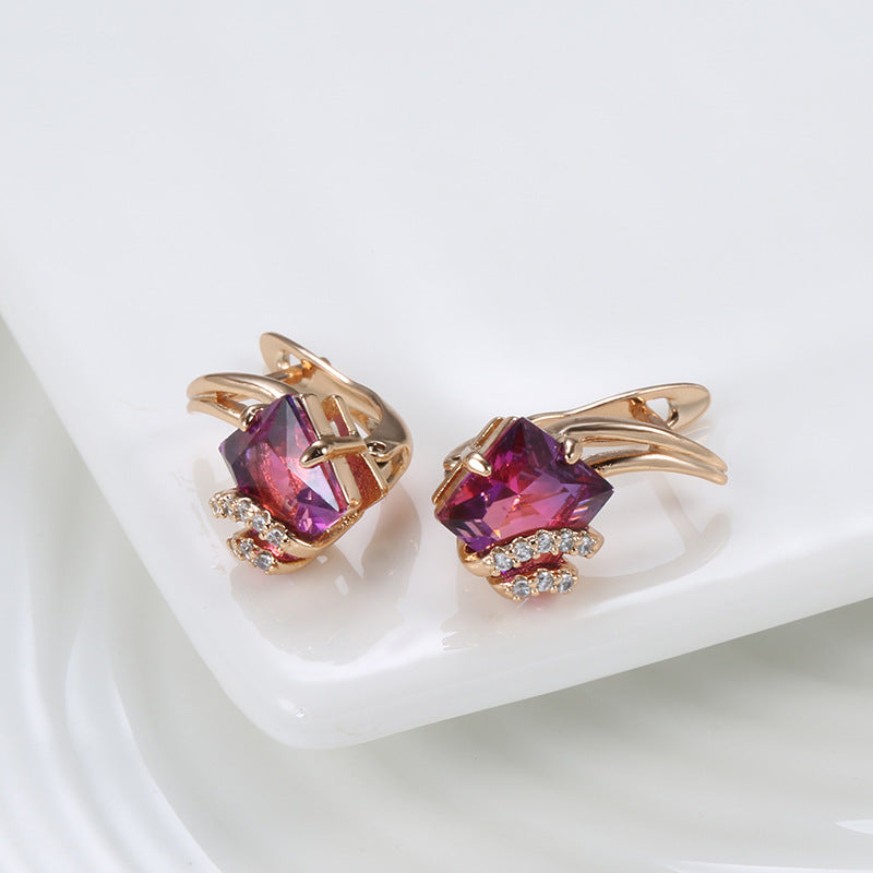 Crimson kvadratiniai krištolas auskarai | Rosegold