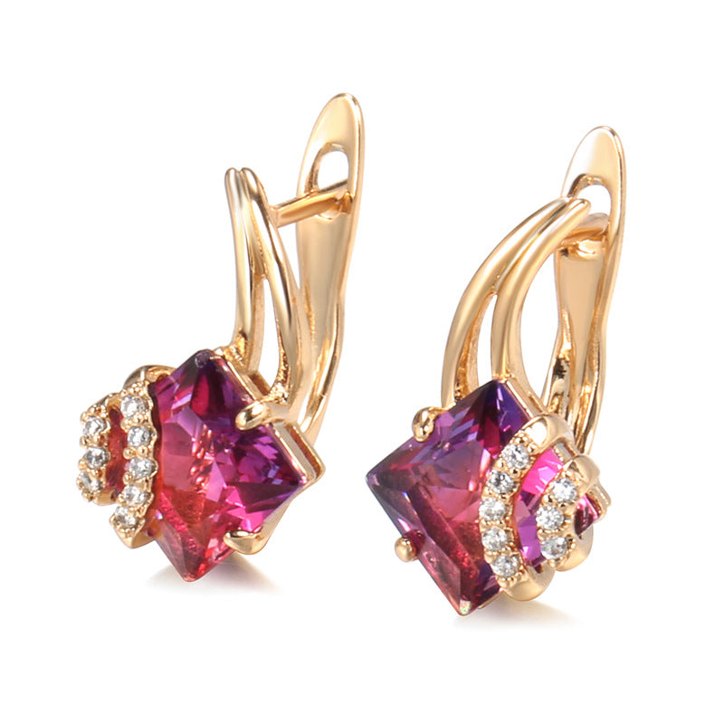 Crimson kvadratiniai krištolas auskarai | Rosegold