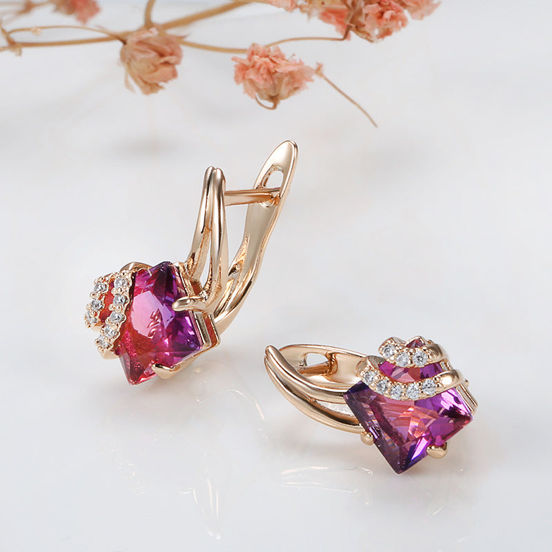 Crimson kvadratiniai krištolas auskarai | Rosegold