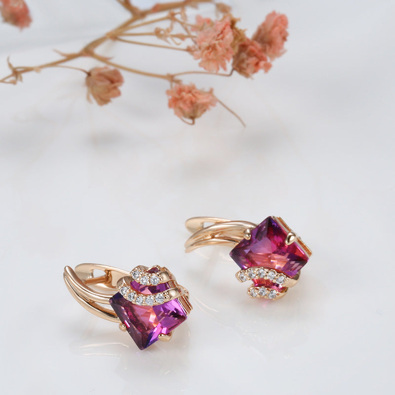 Crimson kvadratiniai krištolas auskarai | Rosegold