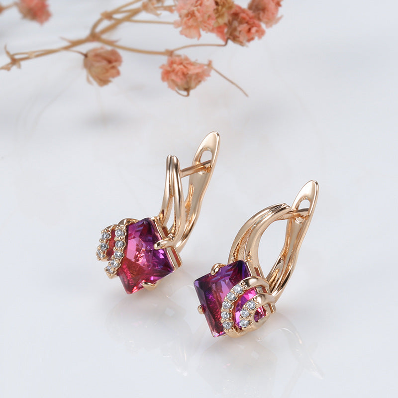 Crimson kvadratiniai krištolas auskarai | Rosegold