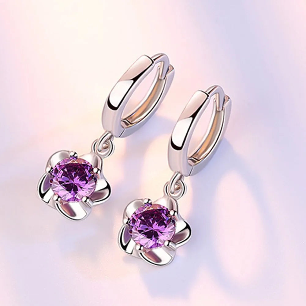 Sidabriniai (925) auskarai su violetiniais ir baltais cirkoniais