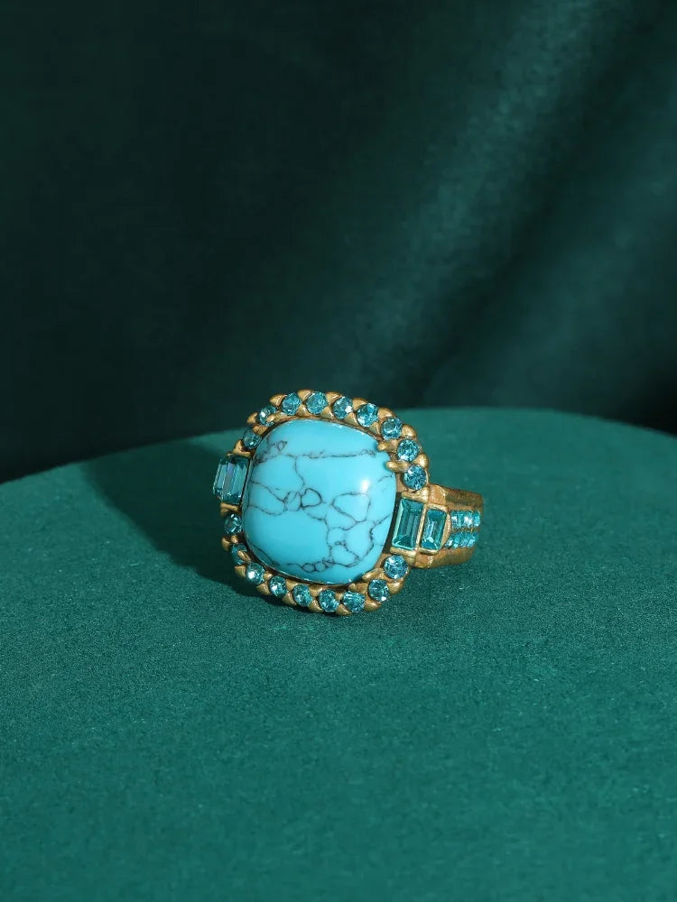 Vintažinis art deco auksinis žiedas su turkiu