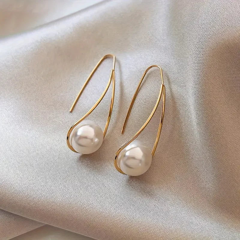 Elegantiški perlas dangling auskarai | Auksinis
