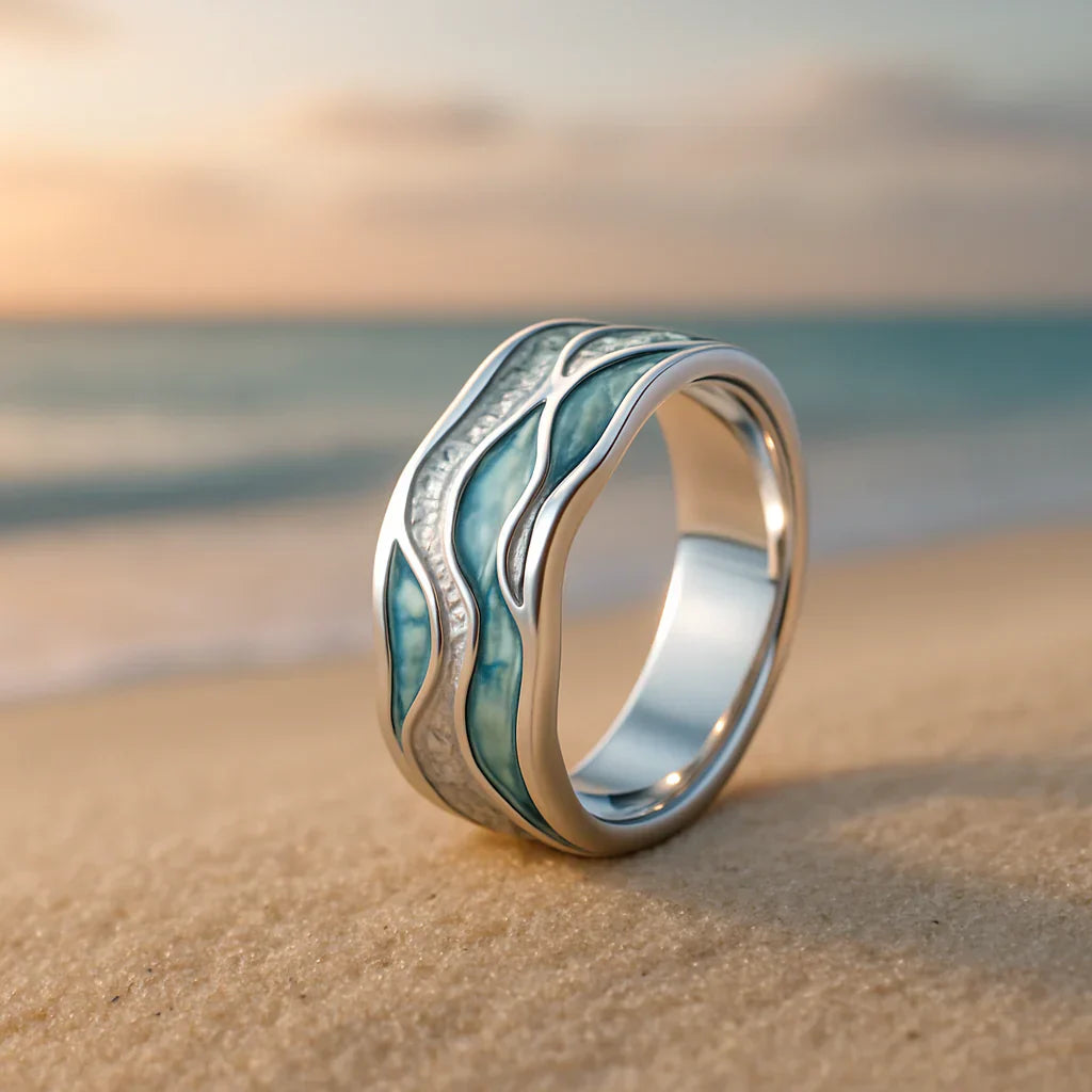 Seasilver ripple žiedas | Baltas auksinis