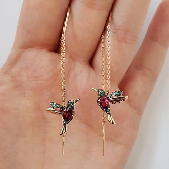 Hummingbird enamel ir cirkonis auskarai | Auksinis