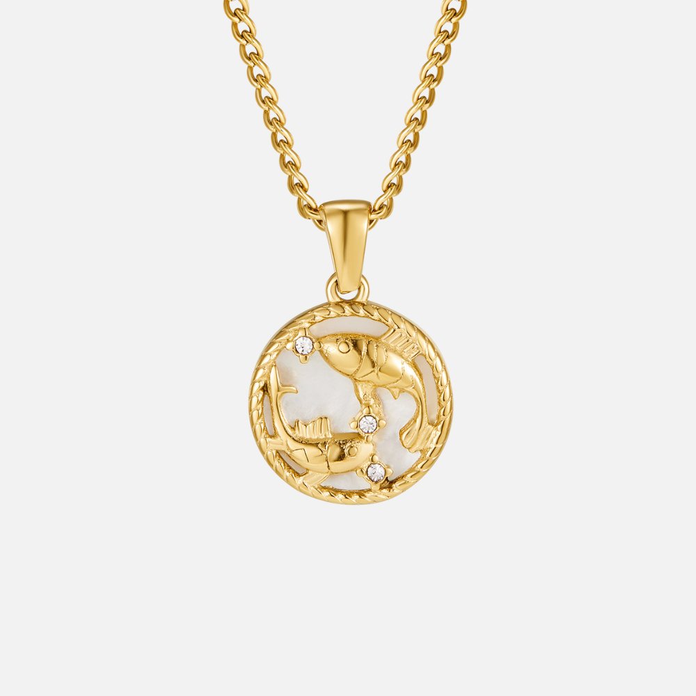 Grandinėlė su balta kriaukle ir zodiako moneta „Regina“