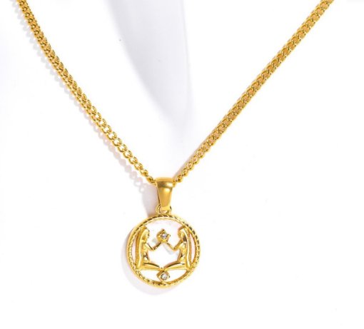 Grandinėlė su balta kriaukle ir zodiako moneta „Regina“