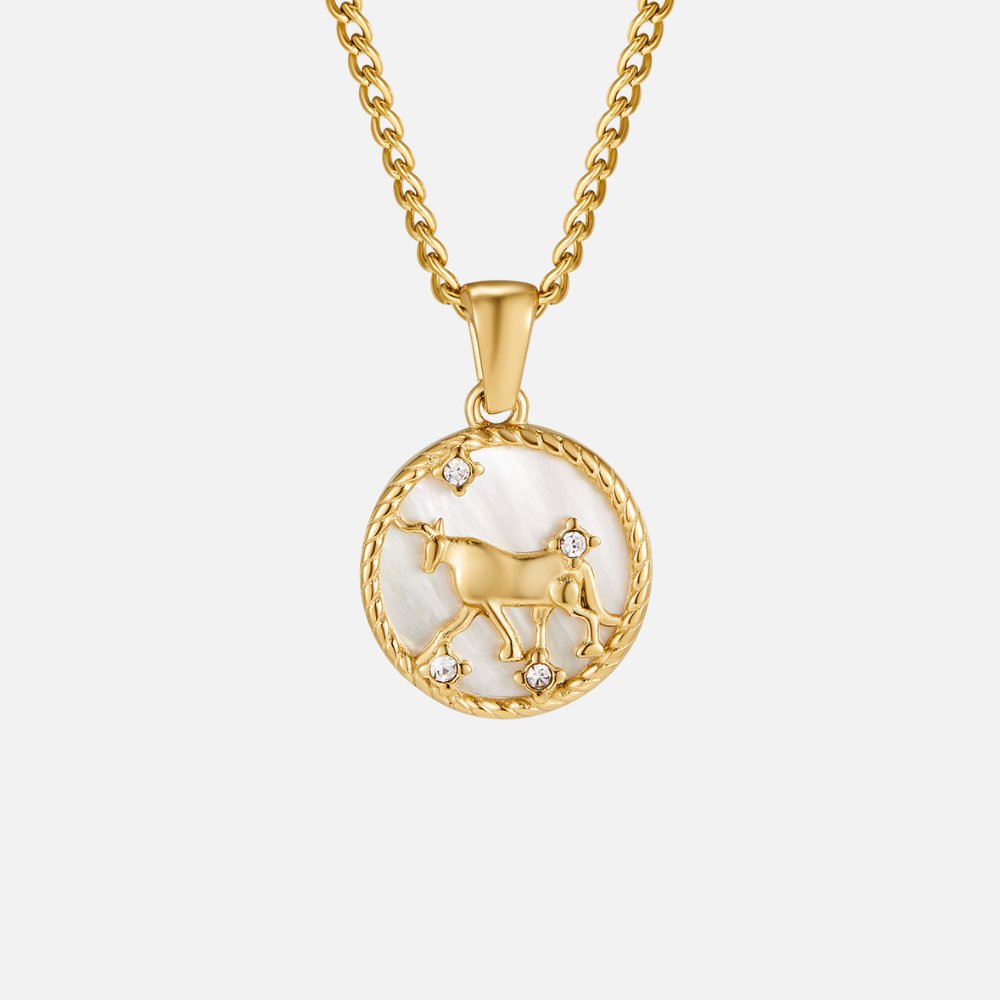 Grandinėlė su balta kriaukle ir zodiako moneta „Regina“