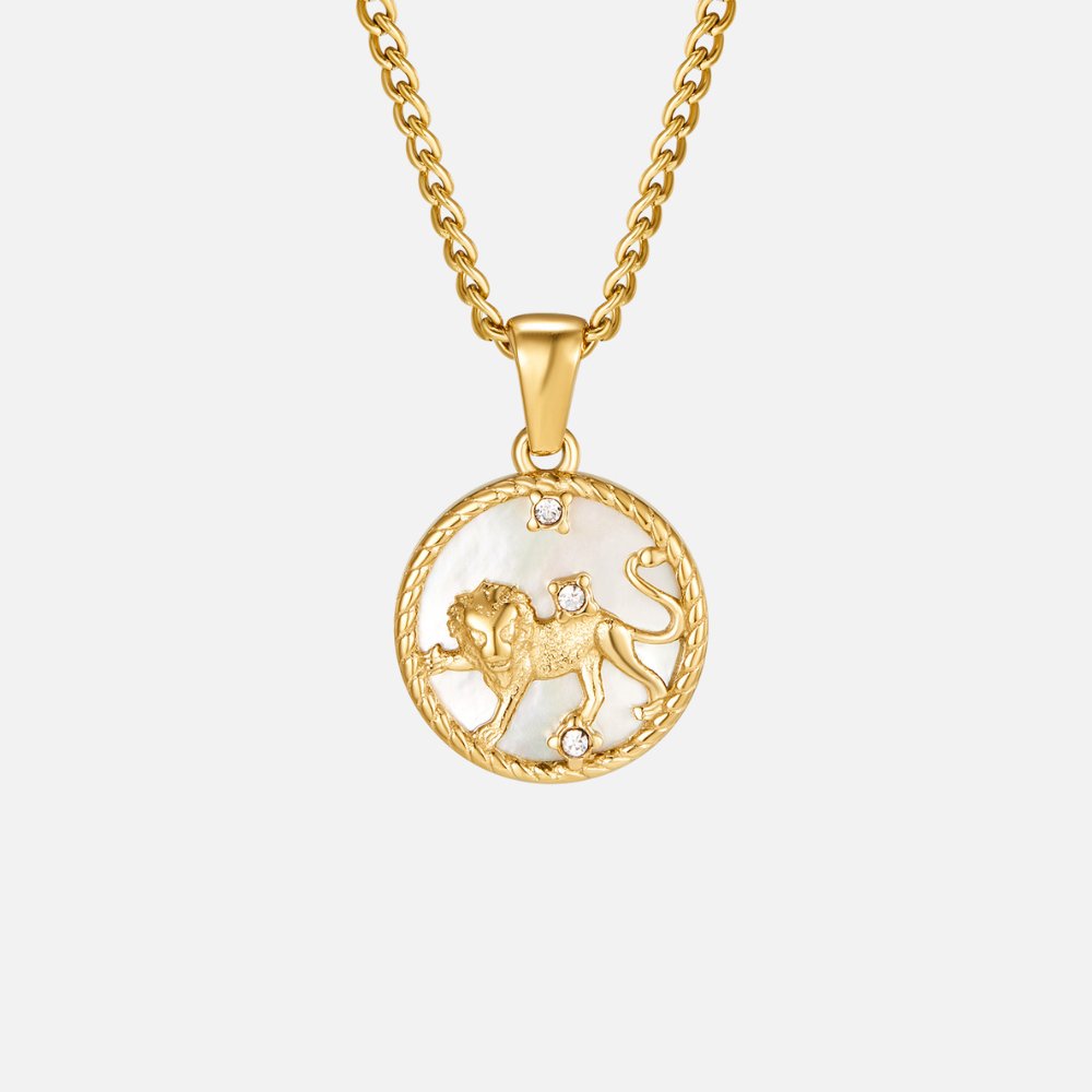 Grandinėlė su balta kriaukle ir zodiako moneta „Regina“
