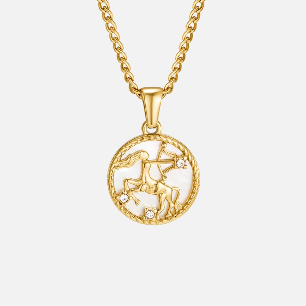 Grandinėlė su balta kriaukle ir zodiako moneta „Regina“