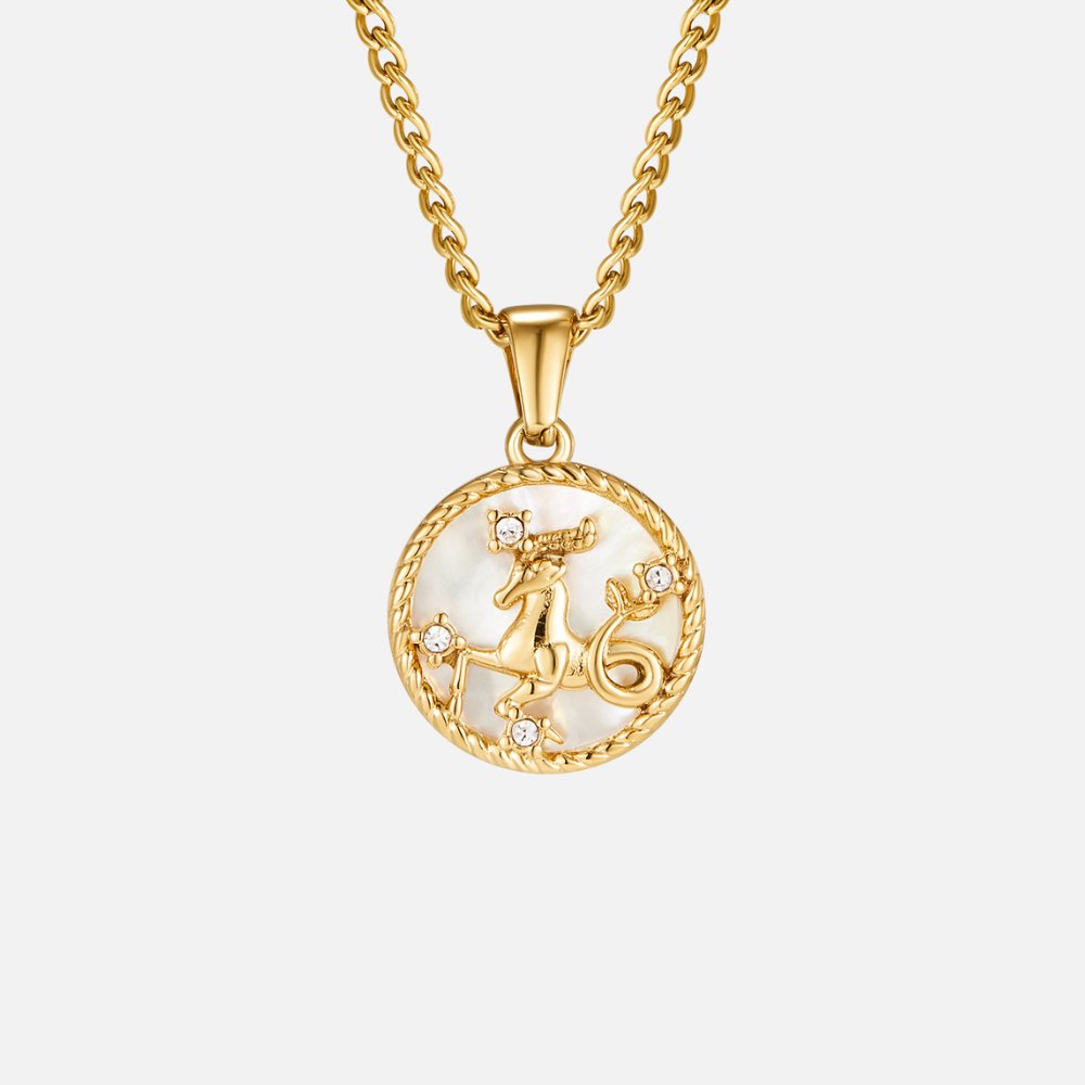 Grandinėlė su balta kriaukle ir zodiako moneta „Regina“