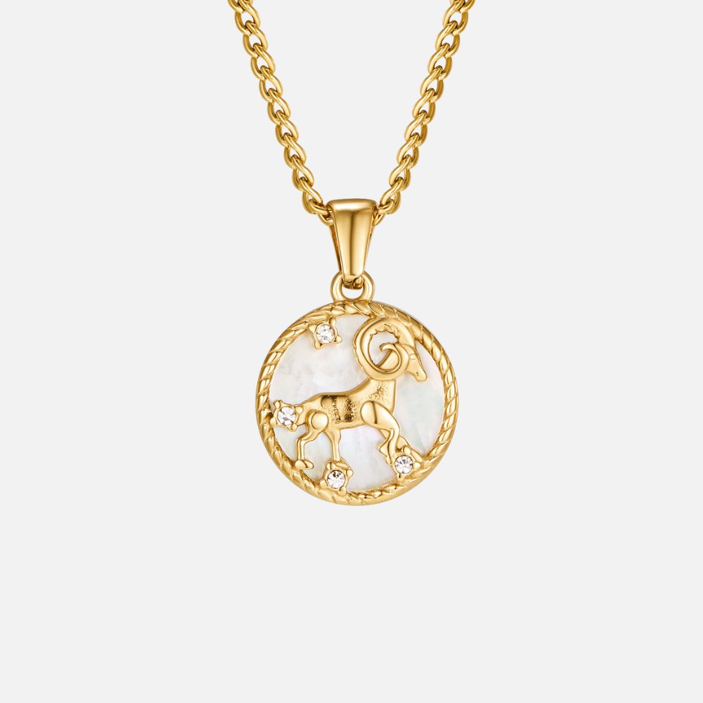 Grandinėlė su balta kriaukle ir zodiako moneta „Regina“