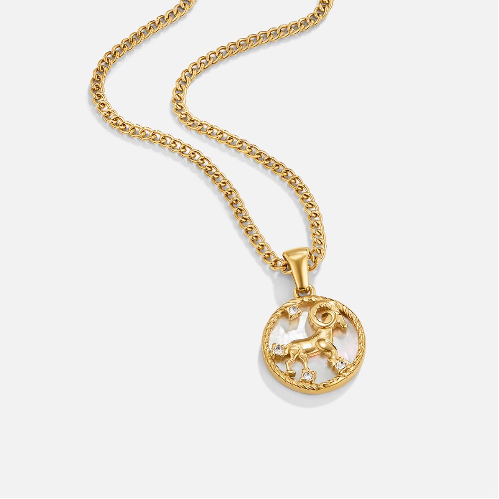Grandinėlė su balta kriaukle ir zodiako moneta „Regina“