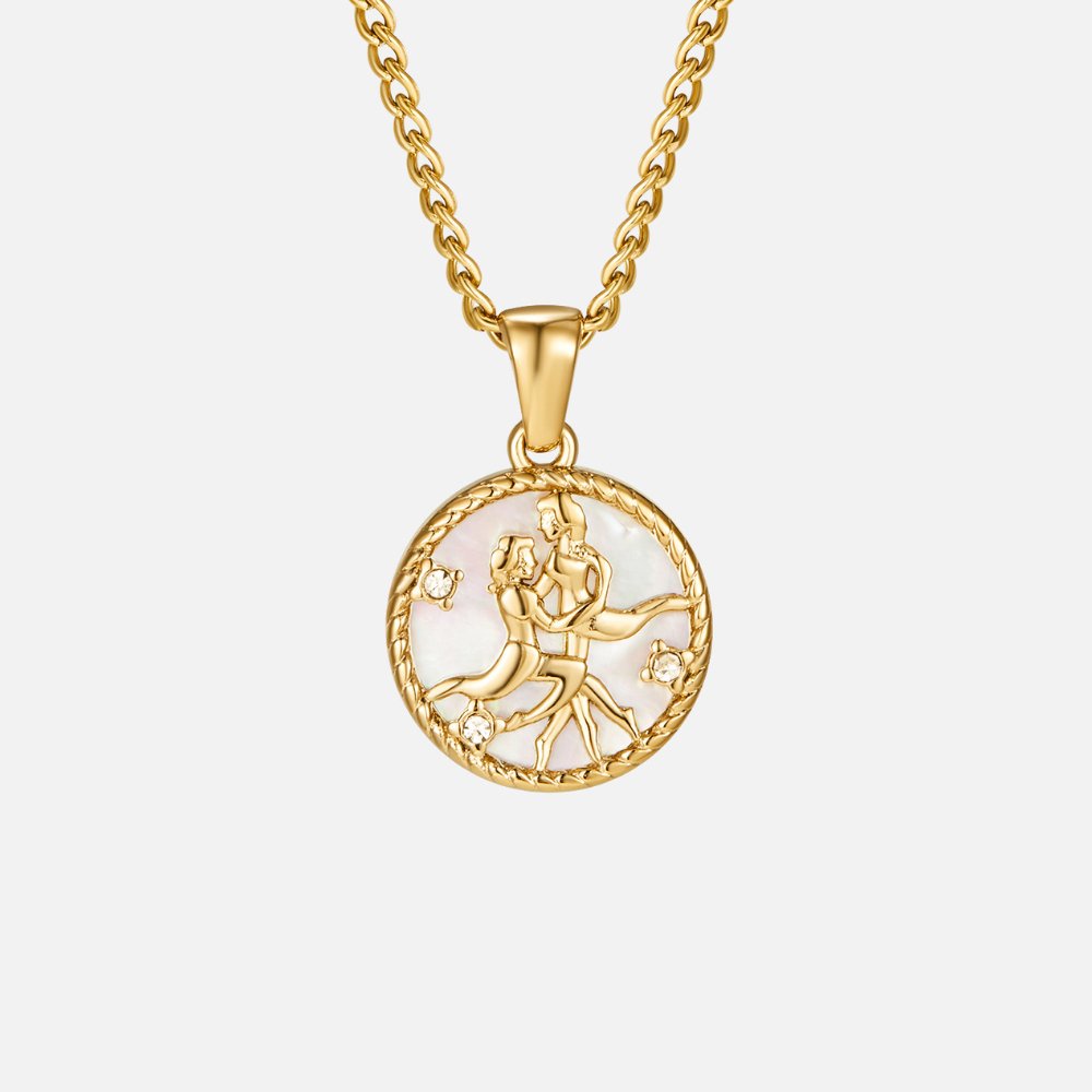 Grandinėlė su balta kriaukle ir zodiako moneta „Regina“