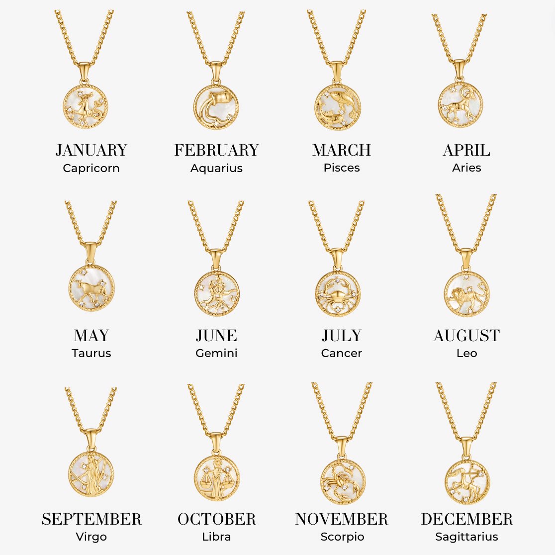 Grandinėlė su balta kriaukle ir zodiako moneta „Regina“