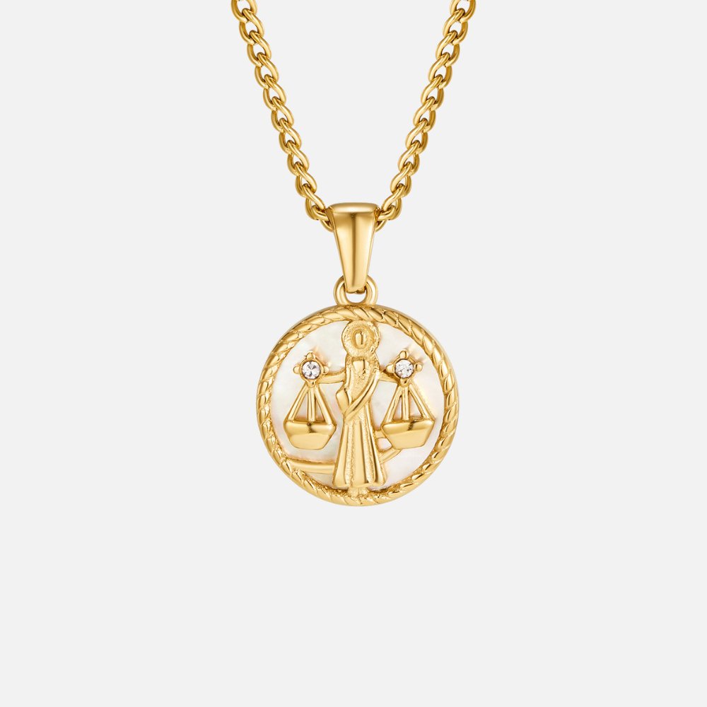 Grandinėlė su balta kriaukle ir zodiako moneta „Regina“