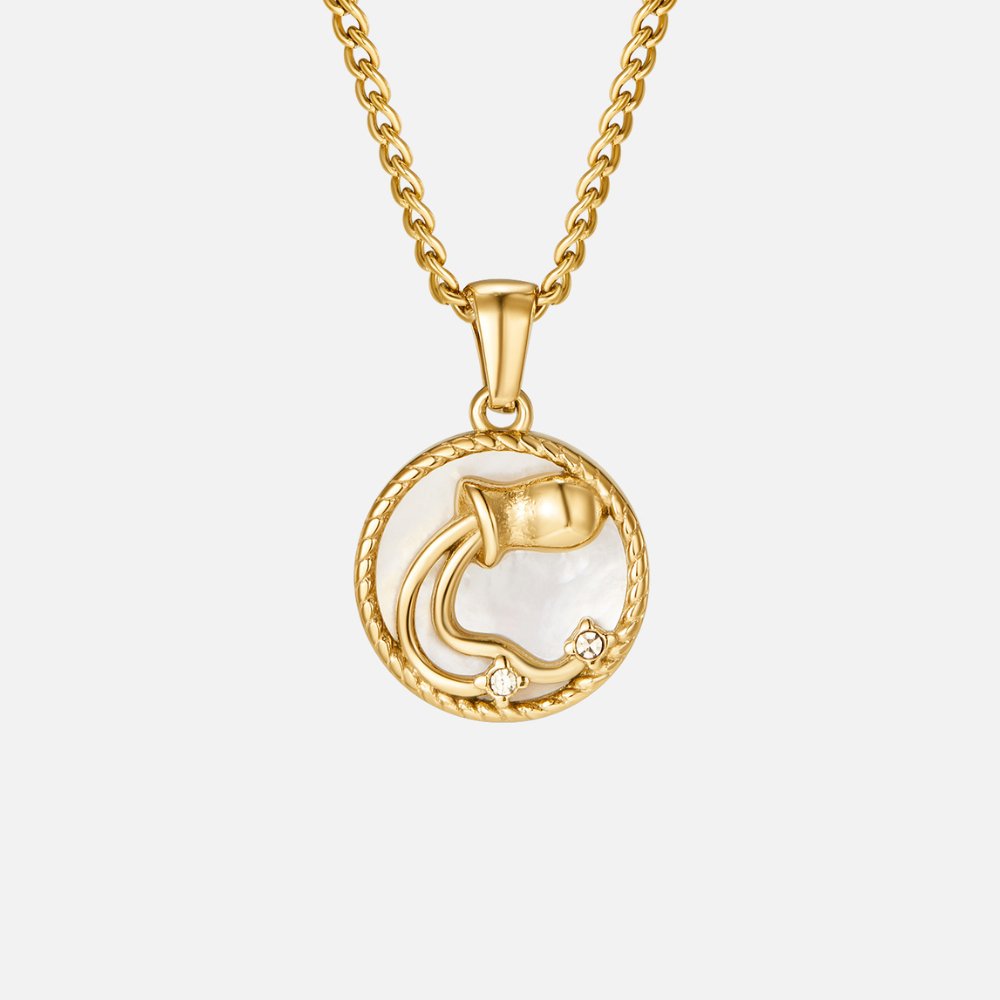 Grandinėlė su balta kriaukle ir zodiako moneta „Regina“